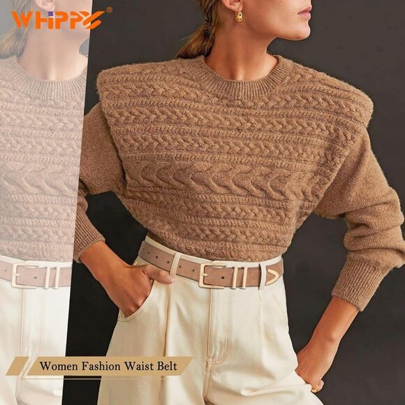 Women Suede Belt Tan Gold Buckle Casual Waist Accessory for Jeans Pants main image 7
